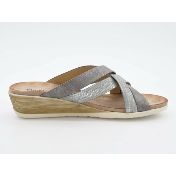Cloud 90 Womens 11 Sandals Gray Faux Leather Strappy Slide Wedge Heel Slip On - Picture 2 of 9